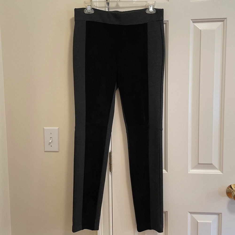 Charcoal grey ponte knit with black suede front.
